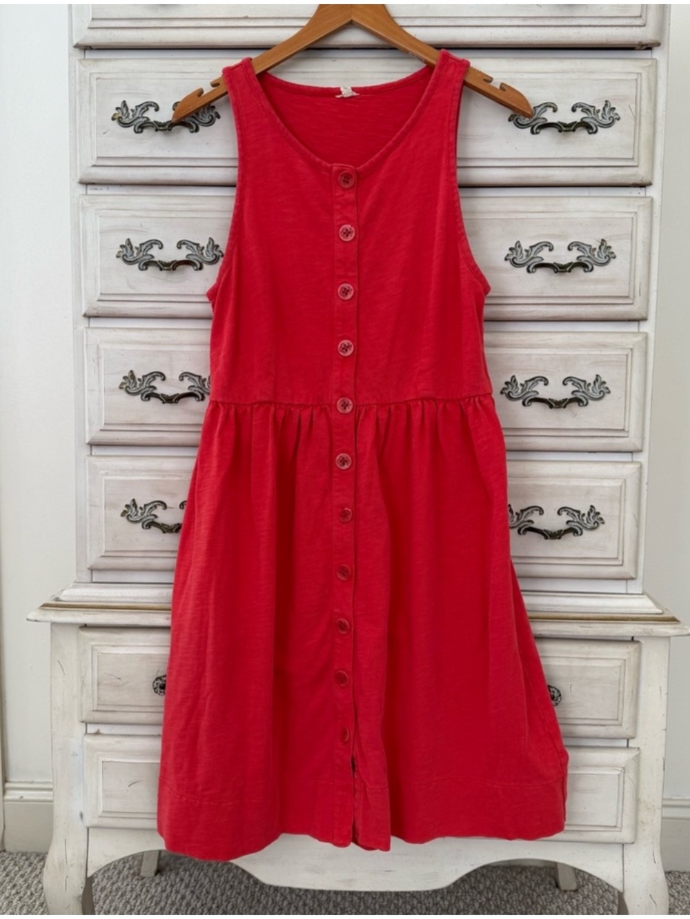 J. Crew Red Cotton Boho Button Dress